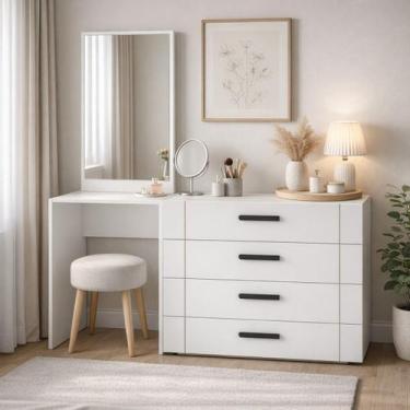 Imagem de Cômoda Penteadeira 4 Gavetas 150cm Lisboa Politorno Móveis, Branco