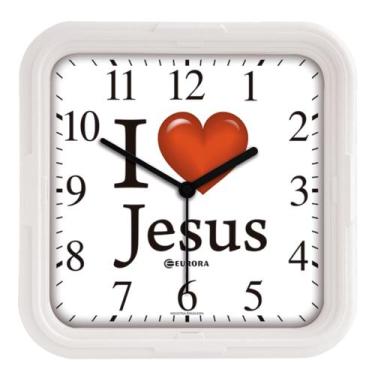 Imagem de Relógio de Parede Eurora Quadrado Jesus 6592 (23 Cm), Branco