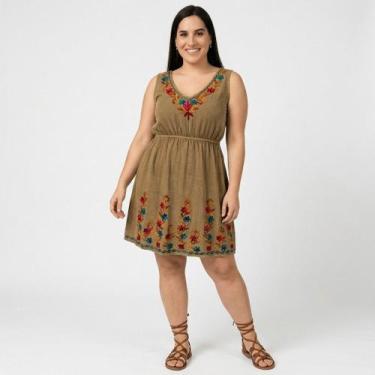 Imagem de Vestido Indiano Curto Regata Estonado Elástico na Cintura - - Sarat Mo