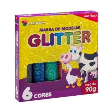 Imagem de Massa de modelar 6 cores 90g com gliter massinha   - Alcalex