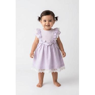 Imagem de Vestido aniversário bebê Festa Renda Laço Luxo Papilloo, Lilás, 3 anos