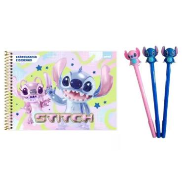 Imagem de Caderno De Desenho Stitch Disney + 3 Lápis Infinito Stitch - ESPIRAL