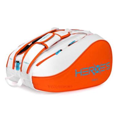 Imagem de Raqueteira Heroes Thunder Fierce Beach Tennis Branca e Laranja