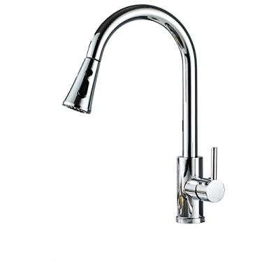 Imagem de Torneiras de cozinha retráteis cromadas/pretas/douradas Pulverizador de fluxo de água fria quente bico de puxar para baixo torneira misturadora guindaste para cozinha, a01, cromado, china