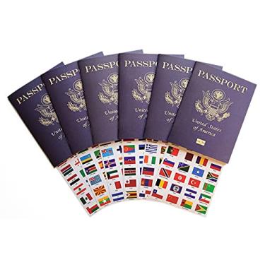 Imagem de SJPRINTER Passaporte - Caderno de viagem para passaportes pequenos - Conjunto com adesivos de viagem bandeiras do mundo - Brincadeira de fantasia, lembrancinhas de festa, brinquedo de avião, cadernos
