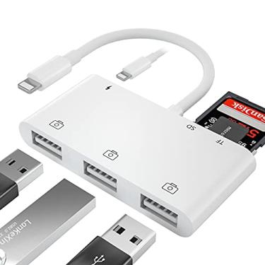 Imagem de Adaptador de leitor de cartão de câmera USB 3, 6 em 1 3 USB OTG kit de conexão de câmera com leitor de cartão SD TF e adaptador de carregamento para iPhone 12 Pro/12 iPad, suporta iOS 14