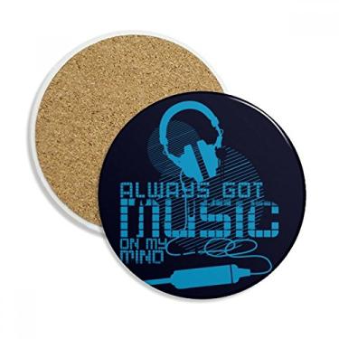 Imagem de Suporte de caneca de cerâmica com estampa louca de música e fone de ouvido azul com pedra absorvente para bebidas, presente de 2 peças