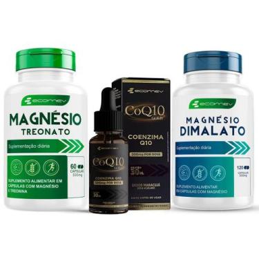 Imagem de Kit Magnesio Treonato Dimalato Coenzima Q10 200mg Gotas Sublingual Eco