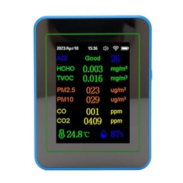 Imagem de Medidor de Qualidade do Ar 12 Em 1 Wifi CO2 Tvoc Hcho Temp Humid Smart Detect Bateria Interna Alimentada Com Exibição de Tempo (ABS 2)