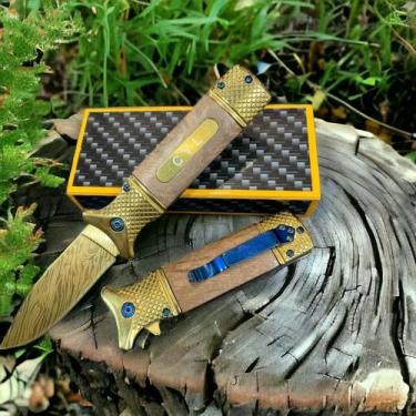 Imagem de Canivete Esportivo Tático Dourado de Aço Inox Semi Automático - CYL