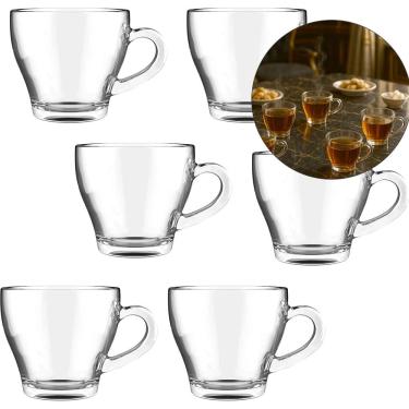 Imagem de JOGO DE XÍCARA 6 UNIDADES VIDRO TRANSPARENTE 90 ML Kit Canecas Para Chá Café Capuccino