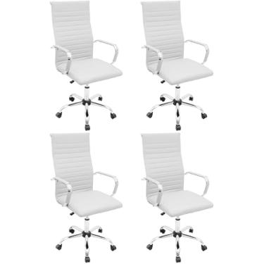 Imagem de Kit 4 Cadeiras Eames Esteirinha Presidente Escritório Boston Eames Alta Branco - Lianto Decor