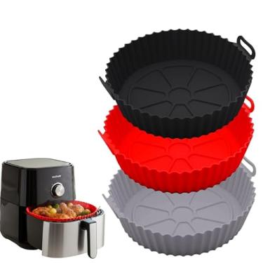 Imagem de Kit 3 Formas de Silicone Redonda para Air Fryer Microondas 21cm Antiaderente Reutilizavel com Alça Reforçada