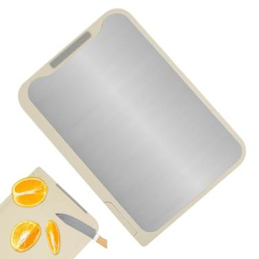 Imagem de Tábua de cortar frutas - Tábuas de corte de aço inoxidável para cozinha | Tábuas de corte de aço dupla face | Tábua de assar para bancada | Ferramenta de cozinha para carne, frutas, legumes, pão