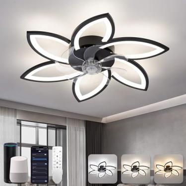Imagem de Ventiladores de teto com lâmpadas modernas, compatíveis com Alexa, Google Assistant, DC reversível 6 velocidades com temporizador, ventilador de teto inteligente com controle remoto reguláve