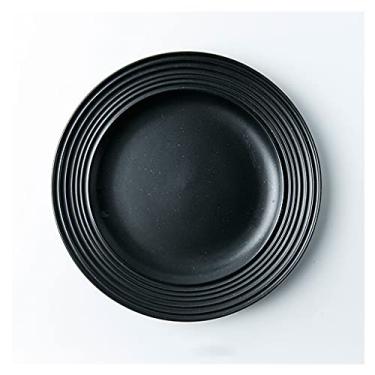 Imagem de Prato de serviço Pratos de jantar de cerâmica de 25,4 cm Pratos de servir redondos pretos pratos para salada, macarrão, bife, sobremesa e apetzier, forno de micro-ondas e pratos seguros para