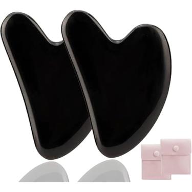 Imagem de 2 ferramentas faciais para Gua Sha, pedra de jade natural para Guasha, bastões de massagem manual para esculpir a linha do queixo e reduzir inchaço, ferramenta de massagem facial, ferramenta de
