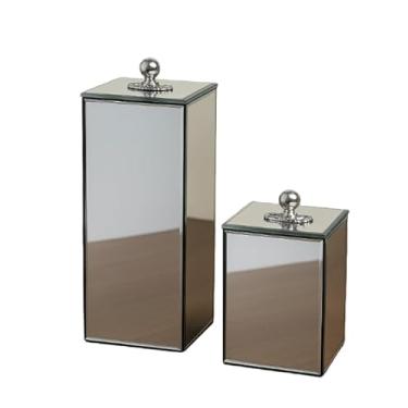 Imagem de Porta Escova Dente De Vidro C/Tampa 20x7 + Porta Algodão De Vidro 10x7 Luxuoso Elegante porta escova de dente(Espelhado Puxador Dourado,Port Escov20x7+Port Objeto10x7)