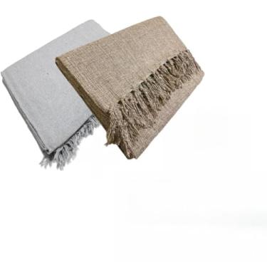 Imagem de Kit 2 Mantas Para Sofa King Gigante 300x180cm Algodao Protetor Decorativo (Caramelo + Cinza Neblina)