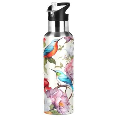 Imagem de Burbuja Garrafa de água de aço inoxidável Flowers Birds, garrafas de água isoladas a vácuo com tampa de canudo para esportes, academia, escola - à prova de vazamento e suor, sem BPA, 946 ml