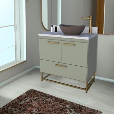 Imagem de Gabinete Para Banheiro Com Tampo De Granito 80cm Suez Verde - Cozimax