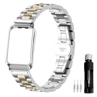 Imagem de Gheper Pulseira de relógio de metal compatível com Samsung Galaxy Fit3[2024] SM-R390, acessório para smartwatch, aço inoxidável 316L, moldura protetora, design de pulseira de substituição para
