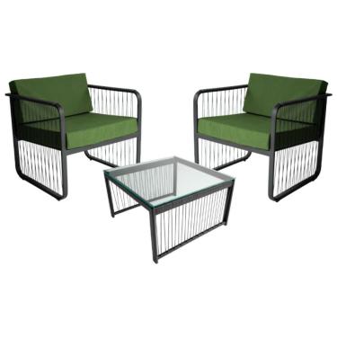 Imagem de Conjunto 2 Poltronas E Mesa Centro Fibra Sintética Santiago Preto-verde