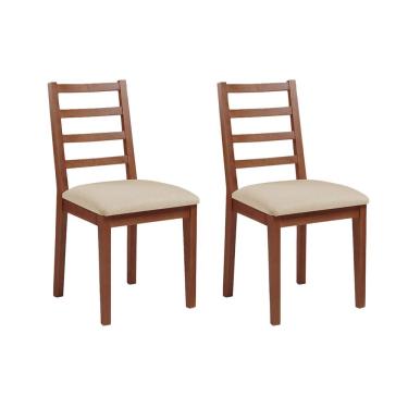 Imagem de Kit 2 Cadeiras De Jantar Em Madeira Maciça Aline Estofado Linho Bege - Imbuia - Marrom