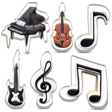 Imagem de LILIAO Conjunto de cortadores de biscoito musical - 6 peças - violino, piano, guitarra elétrica, nota musical, G Clef e oitava nota de biscoito - aço inoxidável