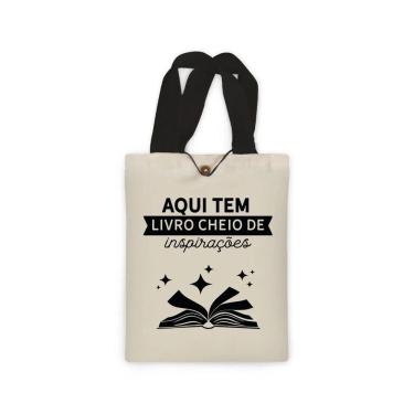 Imagem de Ecobag presente pequena livro book algodão sustentável cru ou preta kindle capa presente natal dia dos professores