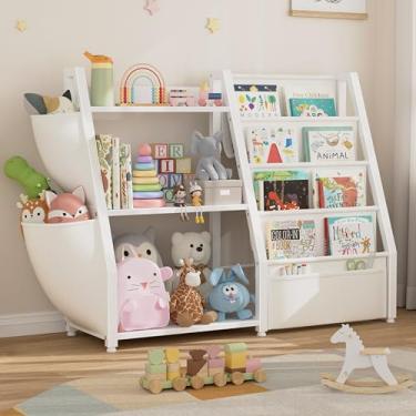 Imagem de MEUIS Estante infantil e armazenamento de brinquedos - Organizador de brinquedos com prateleira de livros de 3 andares pequena estante de livros quarto berçário quarto de crianças sala de jogos