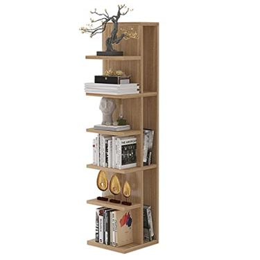 Imagem de AKALNNB Estante de canto para livros, estante de madeira, estante de madeira, prateleira organizadora para livros, CDs, plantas, vermelho-preto