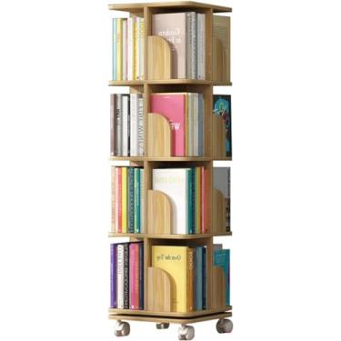 Imagem de PEYNIR Estante rotativa 360 prateleiras para exibição de livros, estante estreita e exclusiva, para sala de estar, estante com rodinhas de 4 níveis Boho