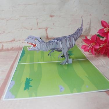 Imagem de 3D Pop Up Cinza Dinossauro Cartões Postais Ideias Presentes para Mulheres Homens