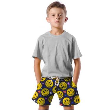 Imagem de Shorts Infantil Bermuda Calção Praia Verão Emoji Cartoon Amarelo 455 -