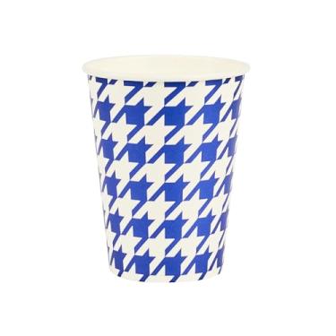 Imagem de Restaurantware Copos de papel Blue Houndstooth pacote com 25 copos de festa poli-revestidos de 255 g com aro enrolado, utensílios de bebida redondos solos empilháveis para água fria, suco, festas de
