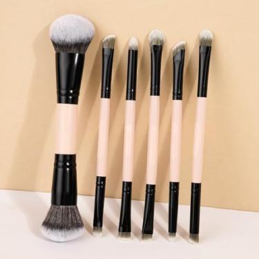 Imagem de 6 pincéis de maquiagem de duas pontas, ferramentas de maquiagem multifuncionais para base, blush e sombra, adequados para produtos líquidos, em pó e creme (tez)