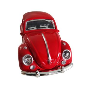 Imagem de Miniatura de Carro Colecionável Fusquinha, Carrinho de Ferro com Portas que Abrem, Escala 1:32, 12cm, com Sistema de Fricção (Vermelho)