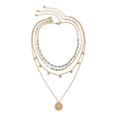 Imagem de Peutlhomy Colar feminino turquesa em camadas douradas com pingente boêmio em camadas, colares gargantilhas, joias de verão, presentes, Cobre, não