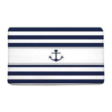 Imagem de Tapete de banho âncora náutica azul marinho branco listrado praia amante do oceano moderno tema aventura marinha decoração tapete de banheiro tapete de chão
