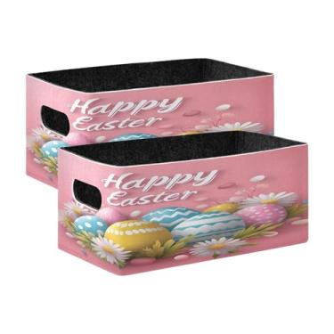 Imagem de xigua Conjunto de 2 caixas de armazenamento de ovos de Páscoa, cubo de armazenamento dobrável, organizador de cestas de armazenamento para livros, prateleiras, armário, lavanderia, berçário
