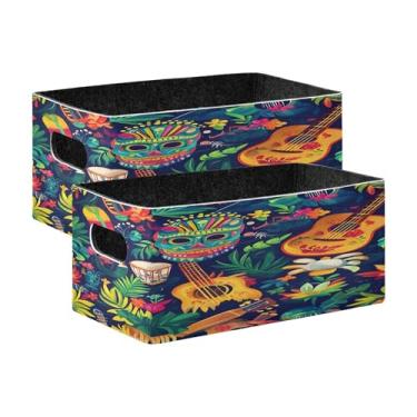 Imagem de xigua Conjunto de 2 caixas de armazenamento de máscaras de música coloridas, cubo de armazenamento dobrável, organizador de cestas de armazenamento para decoração de casa, prateleiras de livros