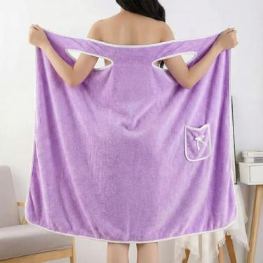 Imagem de Toalha de banho vestível para mulheres - Envoltório de toalha com alças, roupão felpudo com ombros de fora para praia, chuveiro, spa, piscina e lounge, Roxa, tamanho �nico