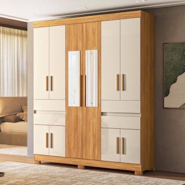 Imagem de Guarda Roupa Roupeiro Vizanno 10 Portas com Espelho 4 Gavetas Cinamon Touch Off White D...
