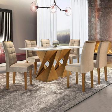 Imagem de Sala de Jantar Moderna com Vidro 6 Cadeiras - Genova-Ypê - Cel Móveis