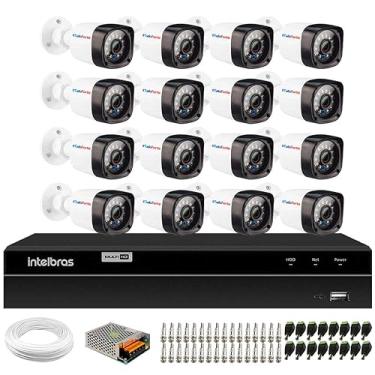 Imagem de Kit 16 Câmeras de Segurança Full HD 1080p 2MP Bullet 20 Metros Infravermelho Tudo Forte + DVR Intelbras MHDX 1216 Multi HD de 16 Canais