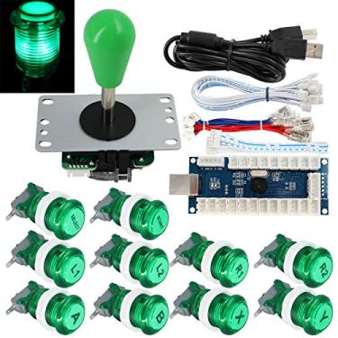 Imagem de SJ@JX Kit de botões de Arcade Game Stick DIY com logotipo LED Joystick de 8 vias, codificador USB, controlador para PC MAME Raspberry Pi verde