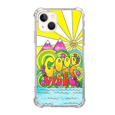 Imagem de Dawjeg Capa Hippie Good Vibes Sunshine compatível com iPhone 15 Plus, capa de arte psicodélica tripla para iPhone 15 Plus, capa protetora exclusiva de TPU