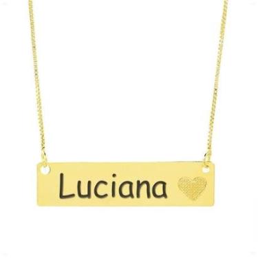 Imagem de Colar Chapinha Coração Gravação Personalizada Nome Luciana Banhado Ouro 18K - 999006415-Feminino