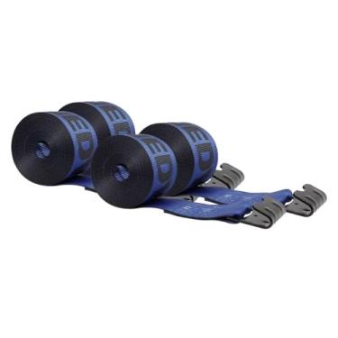 Imagem de Mytee Products Cinedyne Tiras de guincho 10 x 76 cm Azul Heavy Duty Tie Down com ganchos planos WLL# 2,449 kg | Controle de carga de 10 cm para reboque utilitário de caminhão plano (pacote com 4)
